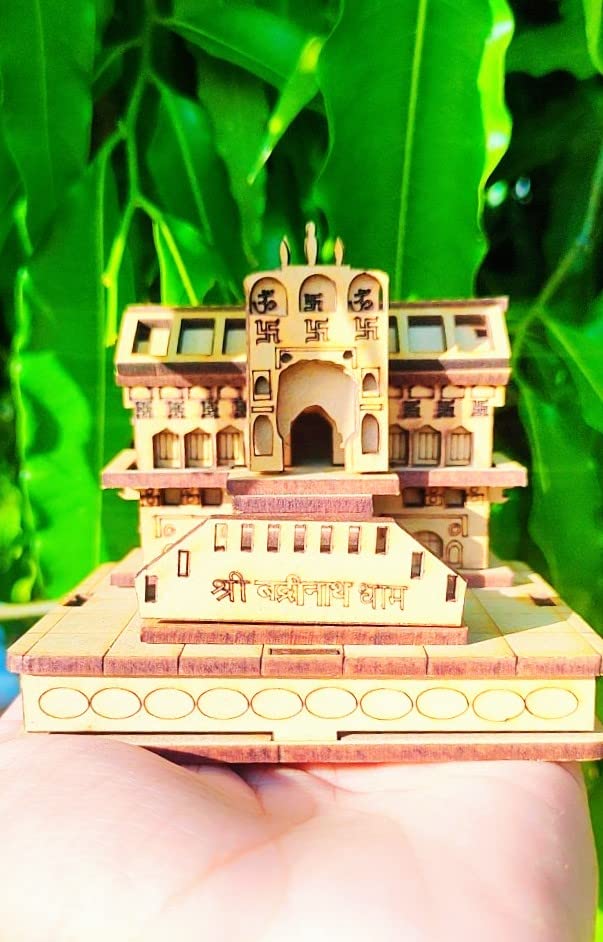 MAPPERZ Wooden Handcrafted 3D Badrinath Temple The Place of Peace in Wood Miniature Small | Shri Badrinath Temple for Gifting, ShowPiece, Temple, Car Dashboard (Beige, Set of 1)