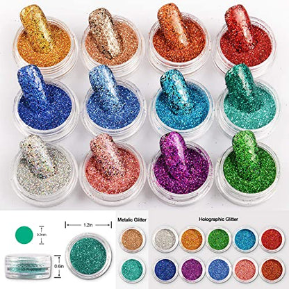 MAPPERZ 24 Pcs Nail Glitter Powder Eye Shadow/Shinning Mirror Glimmer Nail Art Chrome Pigment/Glitters Spangle Makeup Cosmetic - Multicolor