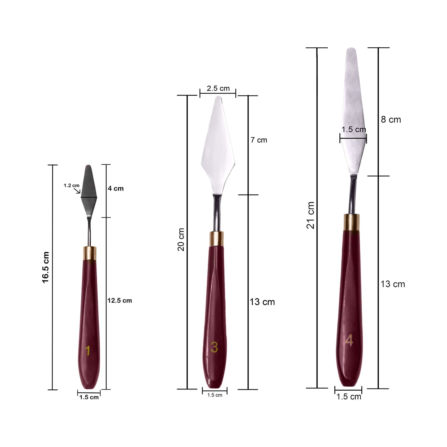 MAPPERZ Palette Knife Painting Stainless Steel Spatula Palette Knife Oil Paint Metal Knives Wood Handle Color Mixing Set for Oil, Canvas, Acrylic Painting-Lightwish, (No. 1, 3, 4), Pack Of 3