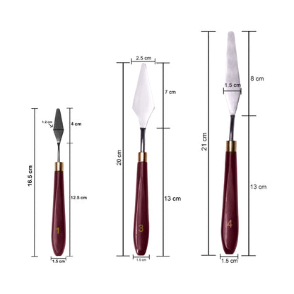 MAPPERZ Palette Knife Painting Stainless Steel Spatula Palette Knife Oil Paint Metal Knives Wood Handle Color Mixing Set for Oil, Canvas, Acrylic Painting-Lightwish, (No. 1, 3, 4), Pack Of 3