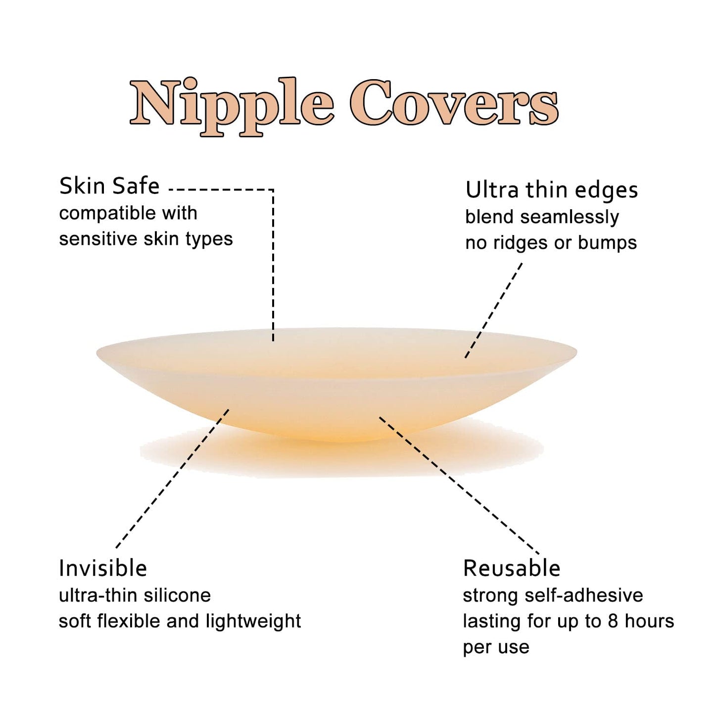 MAPPERZ Adhesive Reusable Nipple Cover for Women's and Girls, Sticky Silicone Nipple Pasties Sticker, Invisible Sticky Breast Petal, Breast Cover Bra Liner, Thin Silicone Bra Pad, Nude Color