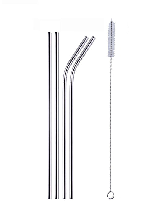 Mapperz Stainless Steel Straws for Drinking with Brushes / Reusable Stainless Steel Straw with Cleaning Brush- Long Metal Straws For Drinking, Set Of 5 (2- Bend Pipe , 2- Long Straw, 1-cleaning Brush), Silver