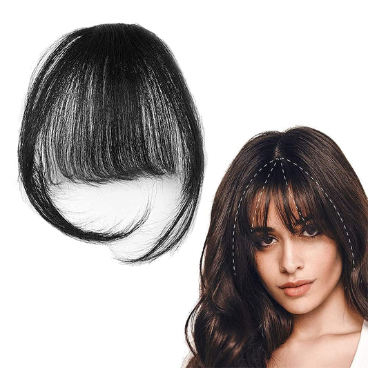 MAPPERZ Clip in Bangs Front Neat Air Fringe One Piece Clip in Fringe Hair Extensions with Temples for Women (Natural Color)