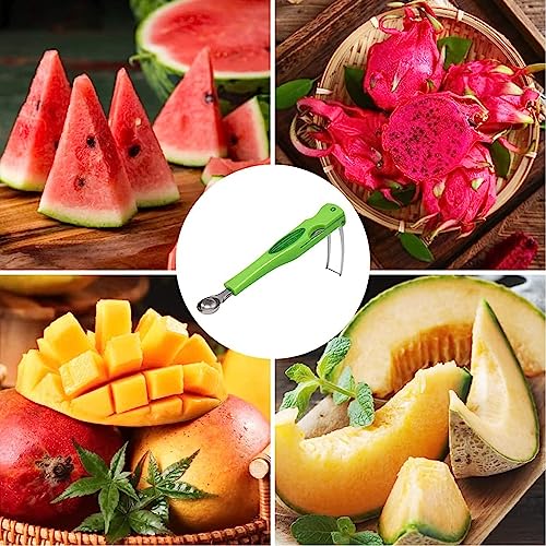 MAPPERZ Watermelon Slicer Cutter Knife with Melon Baller Scoop Set, Fruit Scooper Seed Remover Watermelon Knife for Ice Cream Melon, Dig Pulp Separator Fruit Slice, Random Color, 1 Set