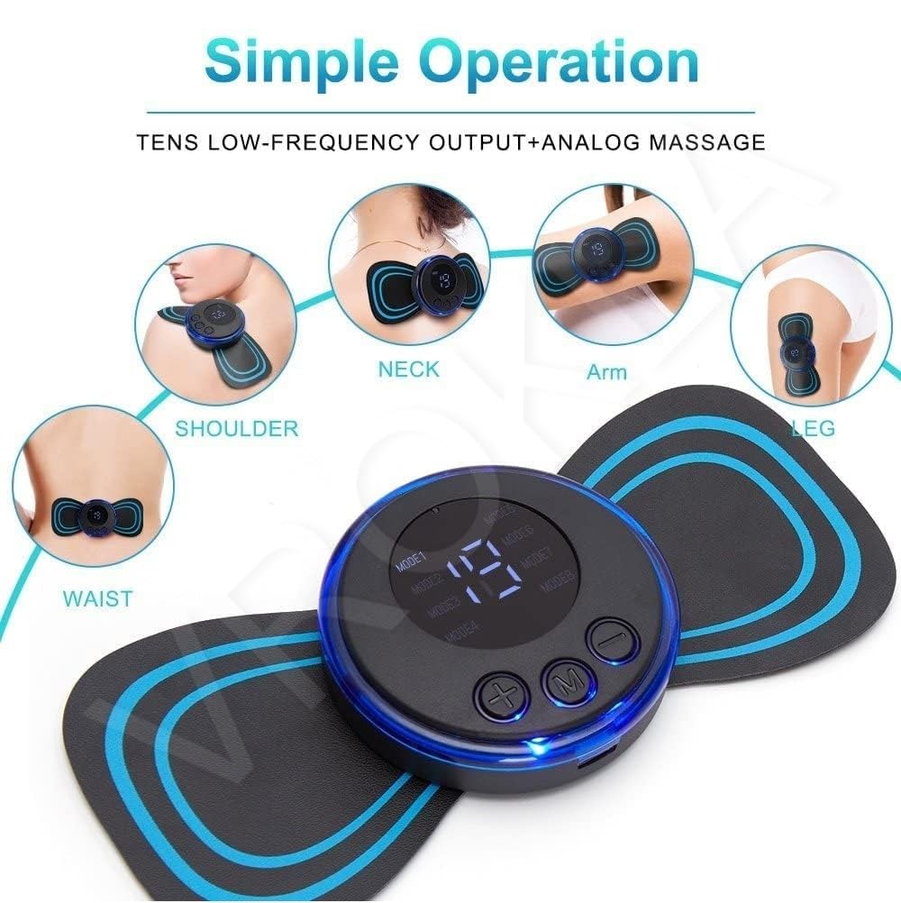 MAPPERZ Mini Body Massager Machine for Pain Relief Butterfly Massager for Back Pain, Wireless EMS Massager Vibration Stick, Rechargeable Neck Massager With 8 Modes & 19 Strength Levels (Black)