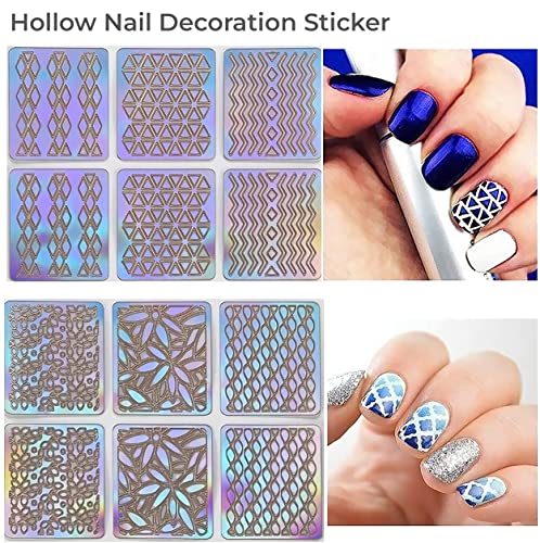 MAPPERZ 10 Rolls Self Adhesive Nail Striping Tape Line, 10 Sheets Of Manicure Tip Guide Nail Art Stickers Of Random Design, 24 (144 Design) Sheets Nail Art Stickers, For Nail Art & Nails Decoration