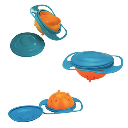 MAPPERZ No Spill Gyro Bowl for Baby and Kids/ 360 Degree Rotation Spill Proof Food Bowl - Multicolor