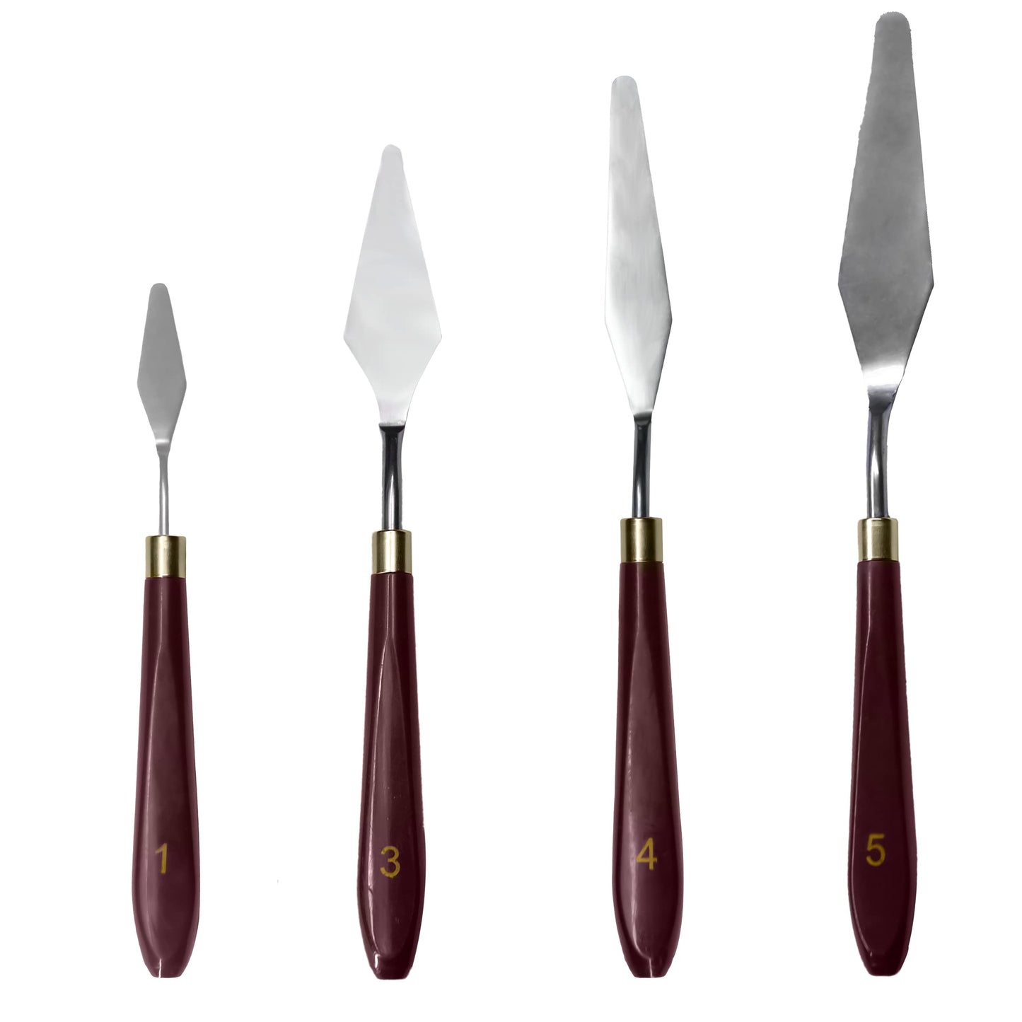 MAPPERZ Stainless Steel Palette Knife Set, Flexible Spatula Painting Knives for Color Mixing, Spreading, Applying Oil & Acrylic Paint on Canvases, Cake Icing, 3D Print Tool, (No. 1,3,4,5), Pack Of 4