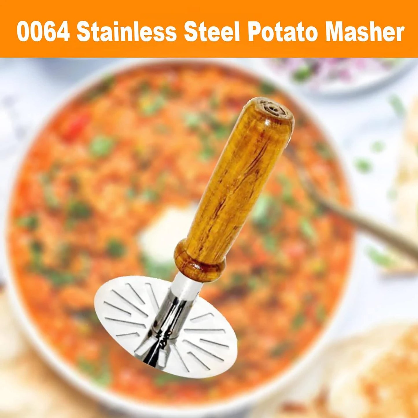MAPPERZ High Grade Stainless Steel Wooden Handle Masher for Boiled Potato, Vegetable, Pav Bhaji, Stuffed paratha, Masala dosa etc, Heavy Duty Metal Mashing Utensil, Portable Kitchen Tool, Pack of 1