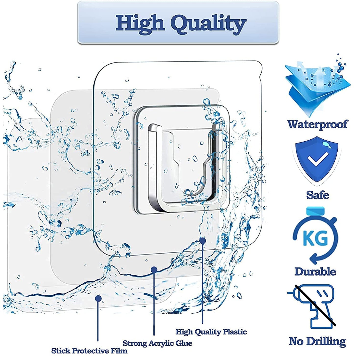 MAPPERZ Double-Sided Adhesive Wall Hooks- Wall-Sticking Hooks Without Punching and Nails, Waterproof and Oil-Proof, Heavy-Duty Self-Adhesive Hooks for Bathroom and Kitchen (10)