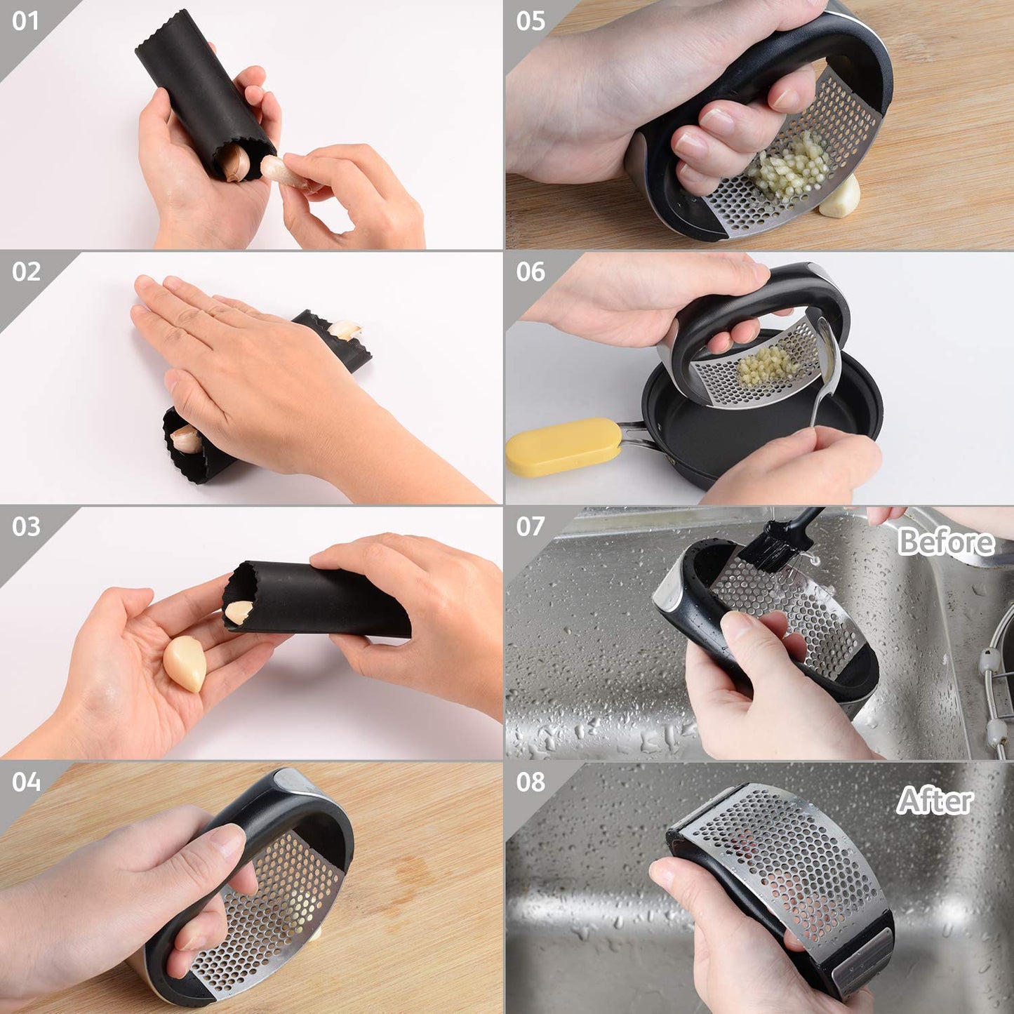 MAPPERZ Garlic Press Crusher for Kitchen/ Stainless Steel Garlic Presser/ Ginger Presser Manual Garlic Presser Curved Garlic Grinding Slicer Chopper for Kitchen