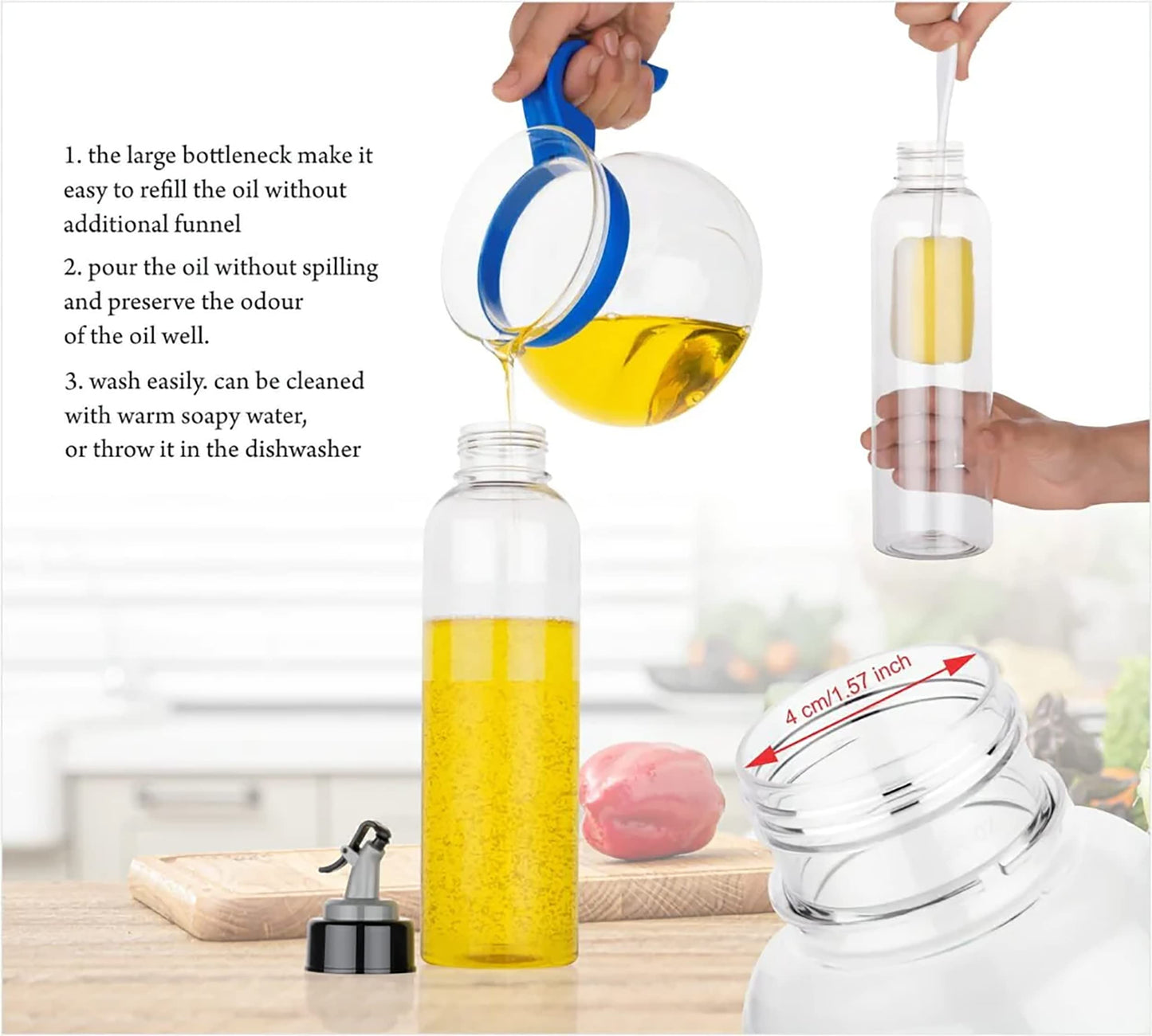MAPPERZ Oil Dispenser Bottle, Plastic Oil Dispenser Vinegar Bottles for Kitchen with Airtight Nozzle Plug Pouring Spouts Cooking for Kitchen Easy Oil Flow Wide Lid Refill (Pack of 1)