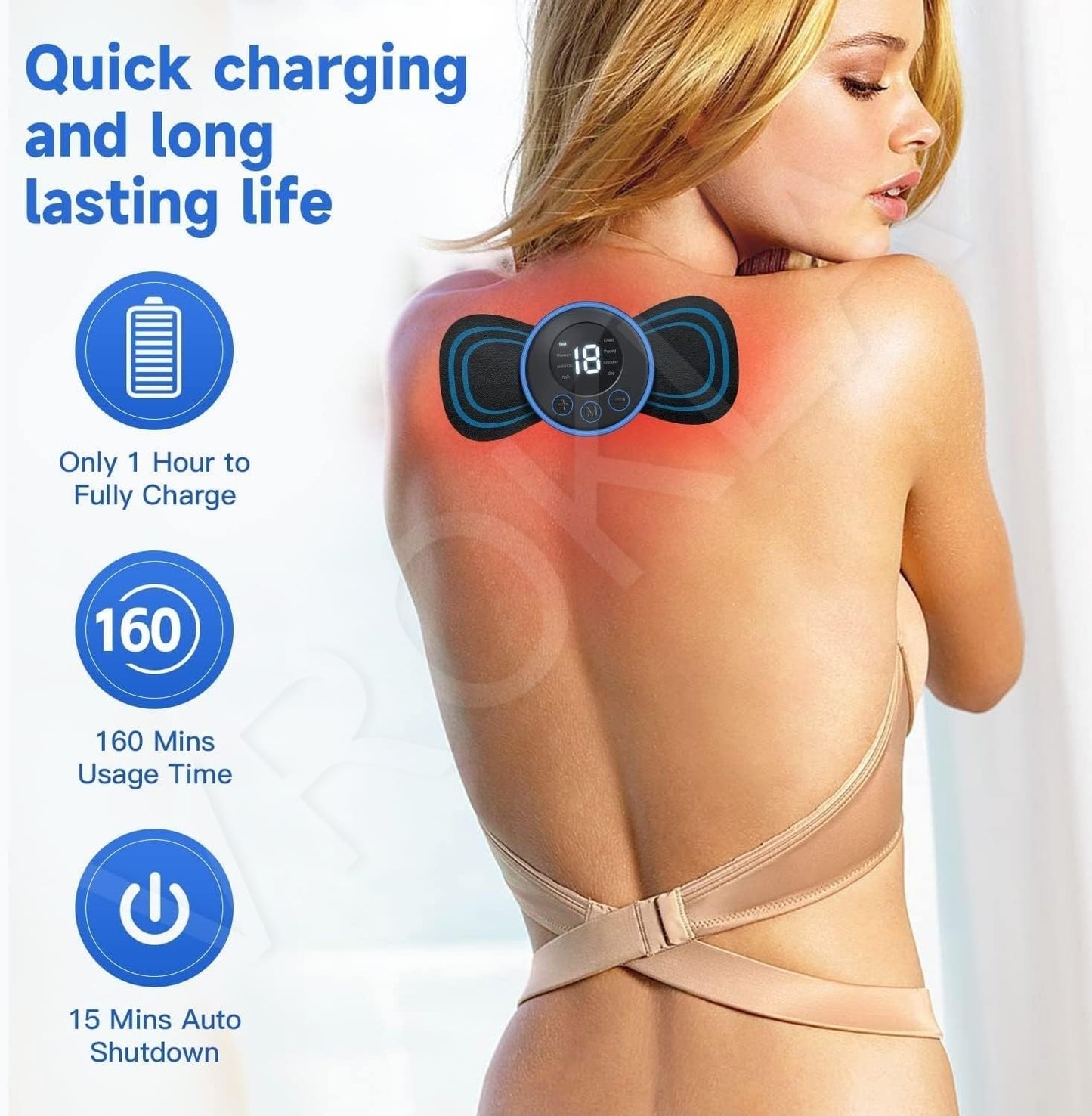 MAPPERZ Mini Body Massager Machine for Pain Relief Butterfly Massager for Back Pain, Wireless EMS Massager Vibration Stick, Rechargeable Neck Massager With 8 Modes & 19 Strength Levels (Black)