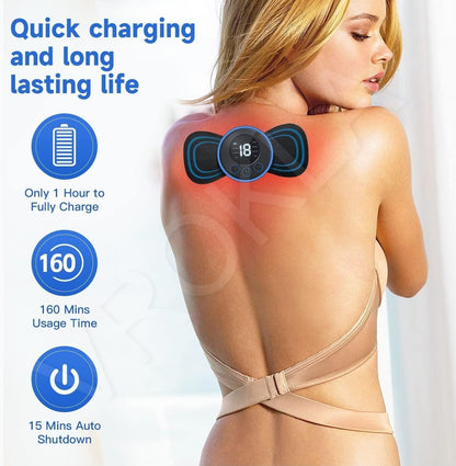 MAPPERZ Mini Body Massager Machine for Pain Relief Butterfly Massager for Back Pain, Wireless EMS Massager Vibration Stick, Rechargeable Neck Massager With 8 Modes & 19 Strength Levels (Black)