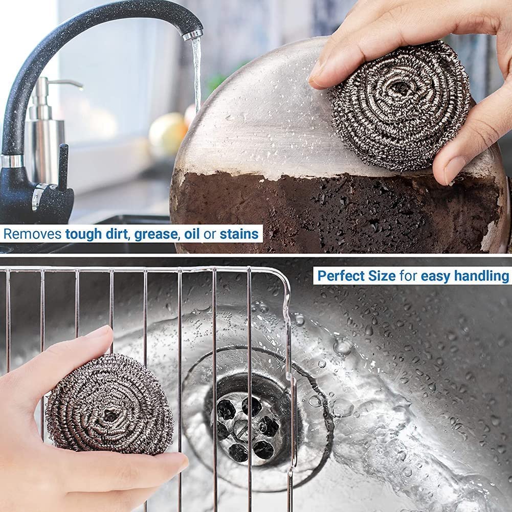 MAPPERZ Stainless Steel Scrubber/ Non Rusting Wire Scrubbers for Tough Stain Removal - Silver