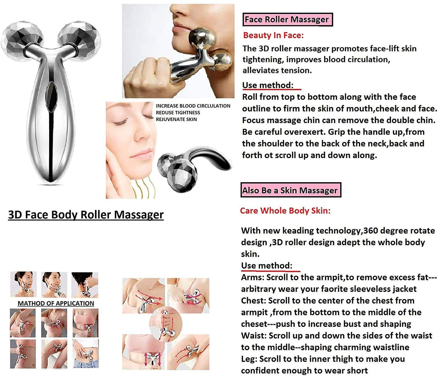 MAPPERZ Body Massager 3D Manual Roller Massager 360 Rotate Roller Face Body Massager Skin Lifting Wrinkle Remover and Facial Massage for Relaxation Uni-Sex - Silver (Pack of 1)