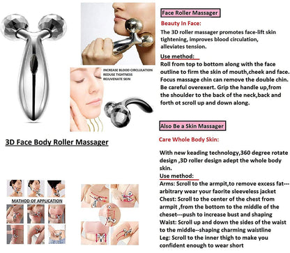 MAPPERZ Body Massager 3D Manual Roller Massager 360 Rotate Roller Face Body Massager Skin Lifting Wrinkle Remover and Facial Massage for Relaxation Uni-Sex - Silver (Pack of 1)