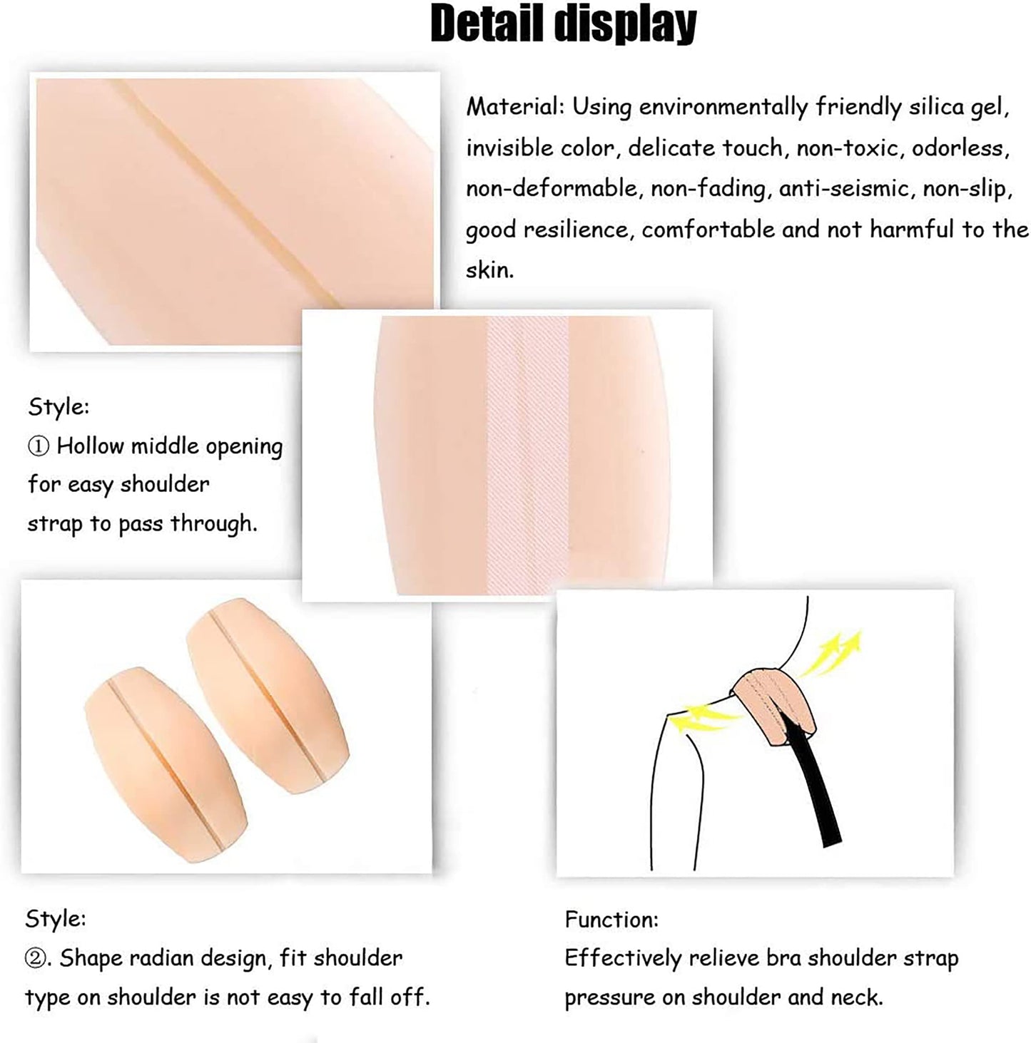 MAPPERZ Women's Soft Silicone Bra Strap Cushions Holder Non-slip Pliable Shoulder Protectors Comfortable Pads, Pack Of 2 Pair