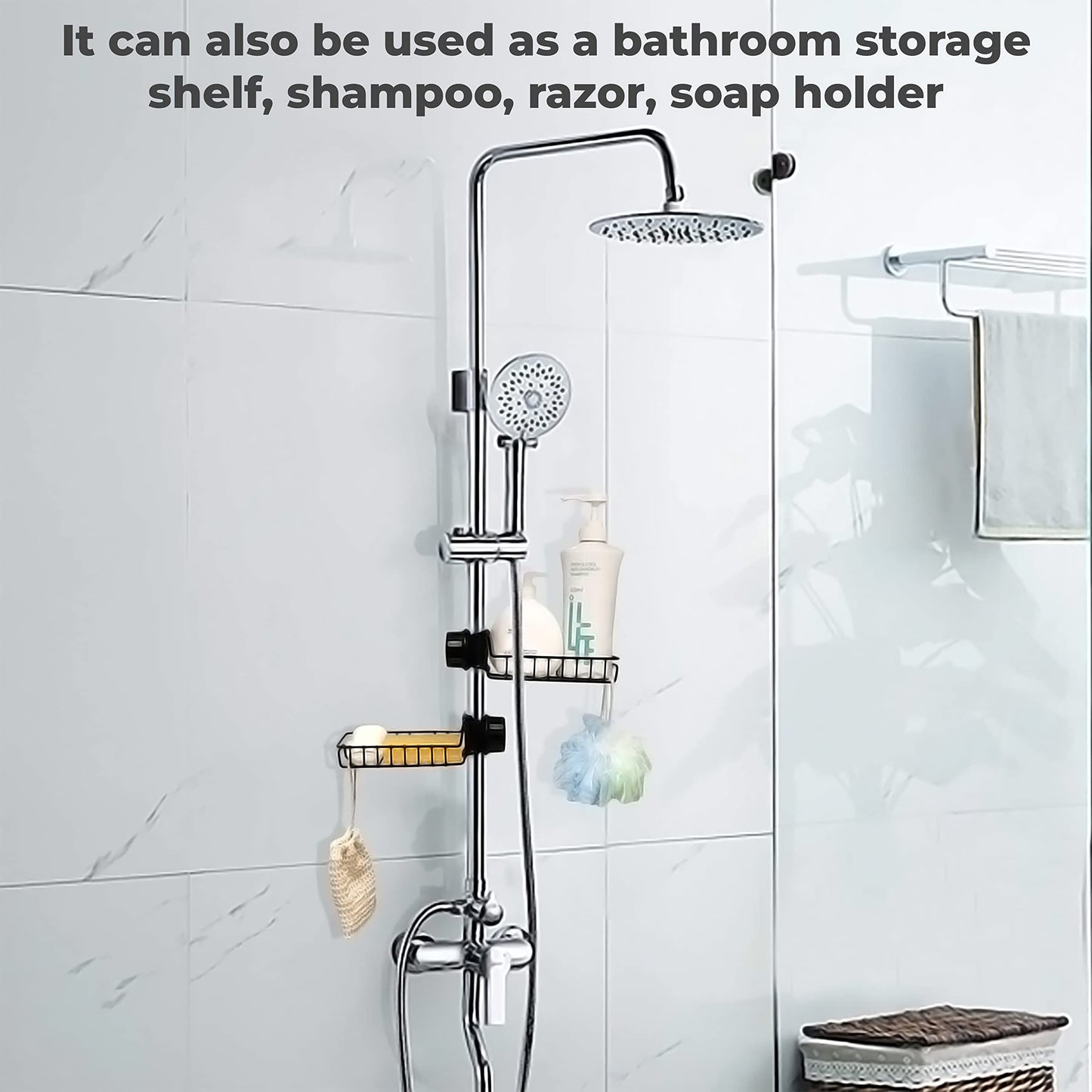 MAPPERZ kitchen sink organizer, Sink Caddy Organizer, Tap Organiser Clip Storage Rack Practical Home Kitchen Drain Rack with Towel Holder for Soap (Stainless Steel)