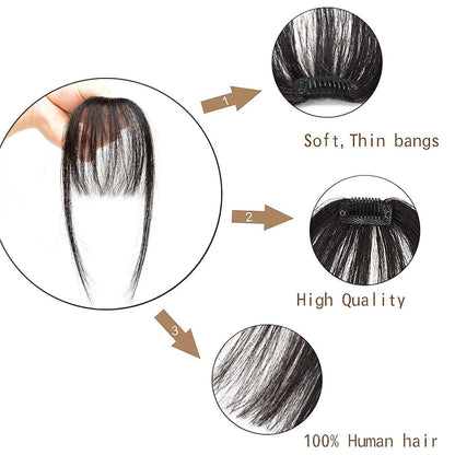 MAPPERZ Clip in Bangs Front Neat Air Fringe One Piece Clip in Fringe Hair Extensions with Temples for Women (Natural Color)