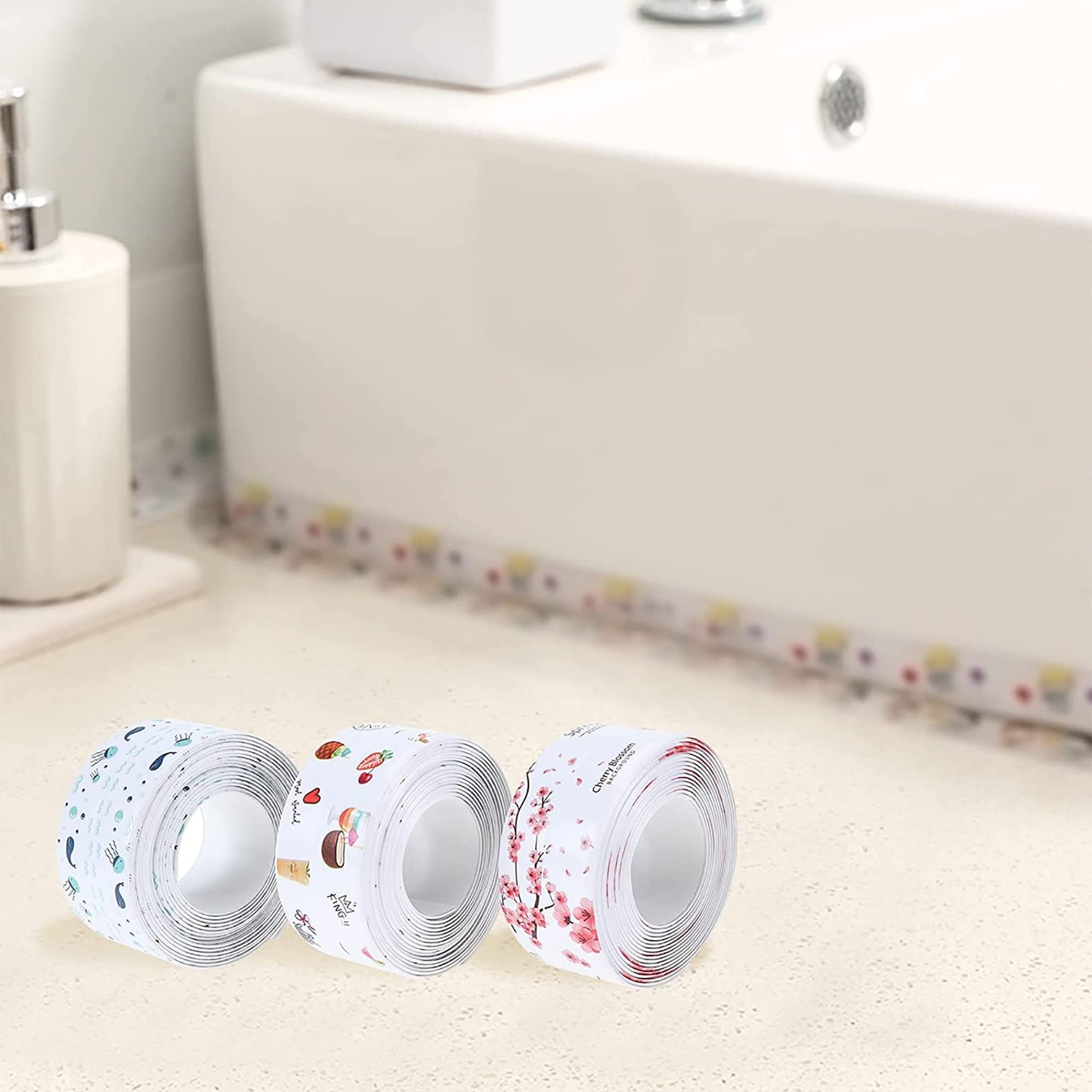 MAPPERZ Self Adhesive Caulk Strip, Caulking Sealant Tape for Kitchen, Countertop, Bathroom, Sink, Bathtub & Floor Wall Edge Protector, Create a Tight Seal to Keep Moisture Out, Random Design, 3 Meter