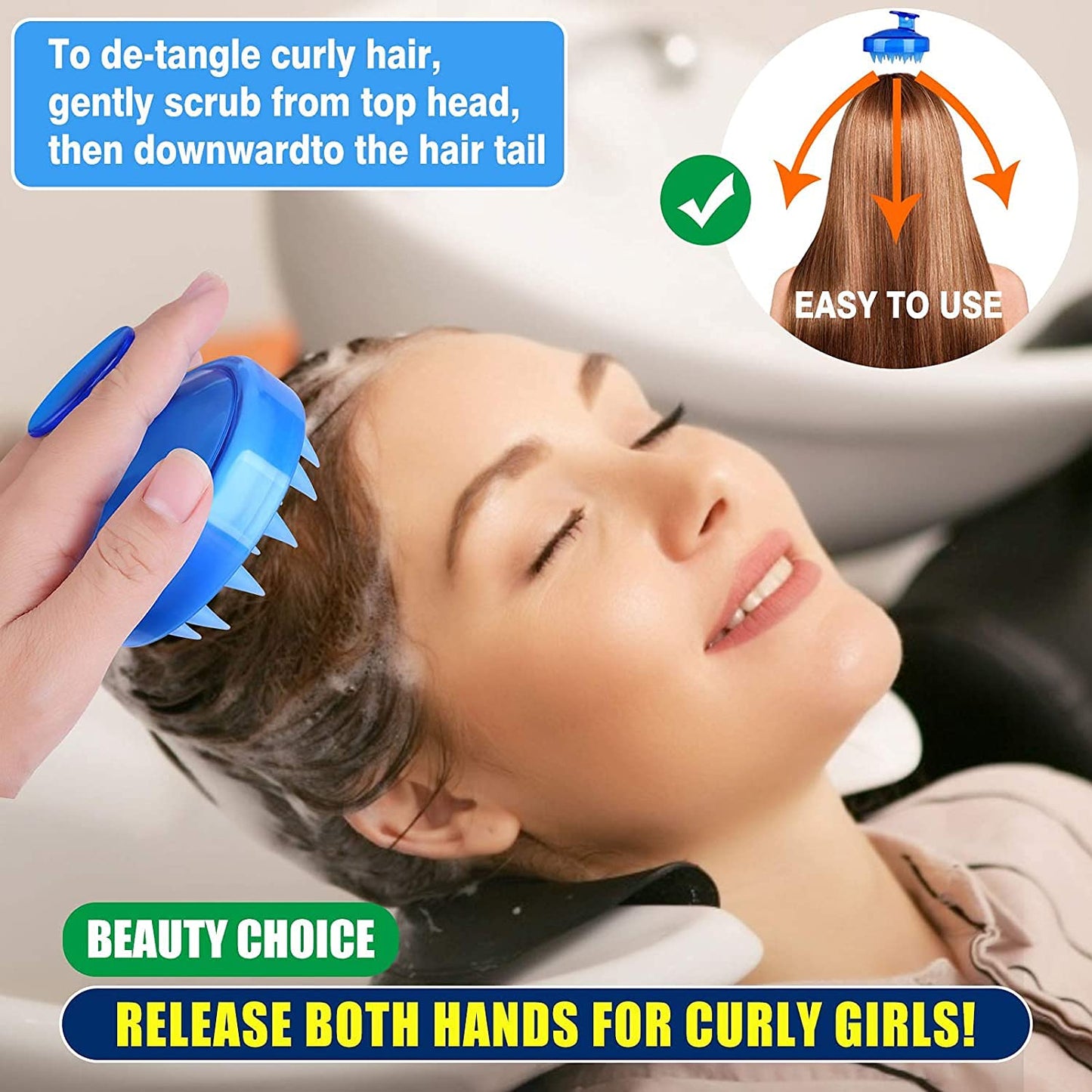 MAPPERZ Silicone Shampoo Scalp Shower Hairbrush/Hair Washing Exfoliating Massager Brush Comb for Men Women - Blue