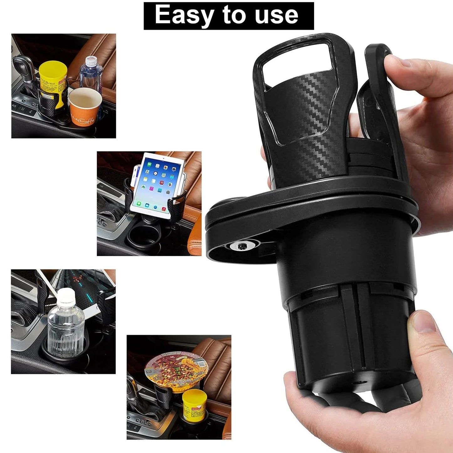 MAPPERZ 2 in 1 Multifunctional Car Cup Holder, Adjustable Expander Adapter Organizer with 360° Rotating & Locking Function for Bottles Cups Drinks Snack for Seat Automotive Auto Truck RV, Pack of 1