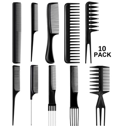 MAPPERZ Multipurpose Professional Hair Comb Set/ Kangi Set Hair brush for Hair Cutting and Styling - Pack of 10 (Black)