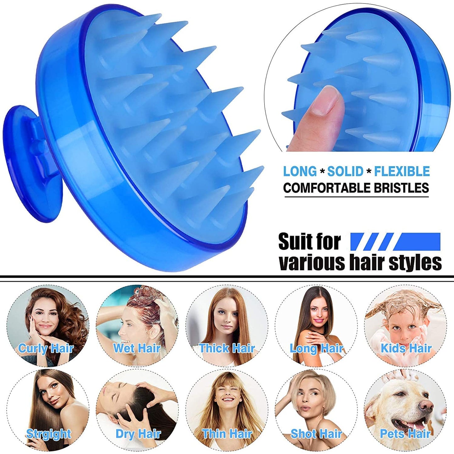 MAPPERZ Silicone Shampoo Scalp Shower Hairbrush/Hair Washing Exfoliating Massager Brush Comb for Men Women - Blue