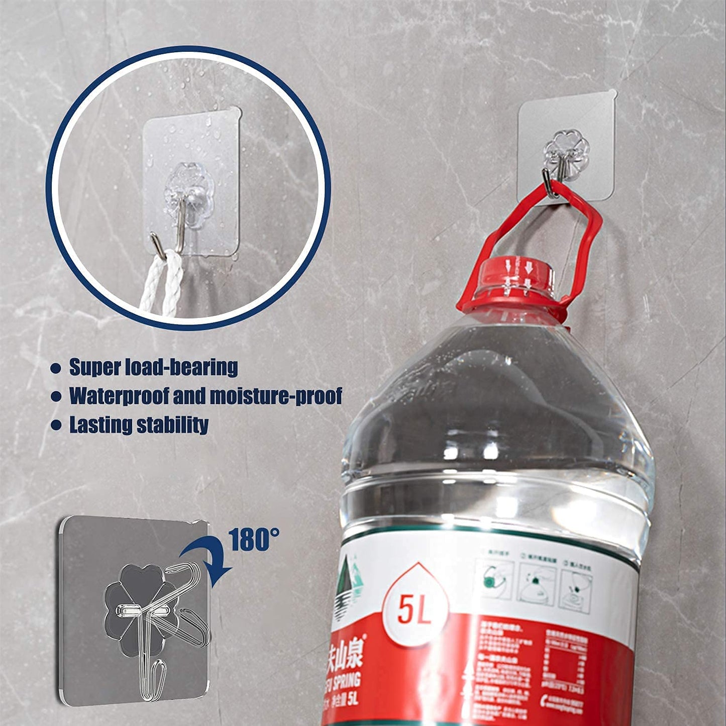 MAPPERZ Self Adhesive Wall Hooks, Heavy Duty Sticky Hooks for Hanging 10KG (Max), Waterproof Transparent Adhesive Hooks for Wall, Wall Hangers for Hanging Kitchen Bathroom - (Pack of 10Pc