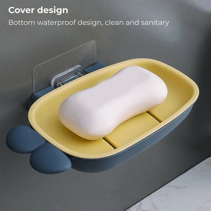 MAPPERZ Self Adhesive Cartoon Soap Case Bathtub Soap Box Wall Mounted Soap Stand Holder Dispenser for Bathroom Kitchen - (Random Color)