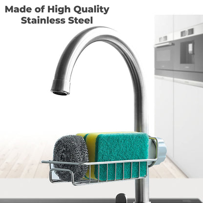 MAPPERZ kitchen sink organizer, Sink Caddy Organizer, Tap Organiser Clip Storage Rack Practical Home Kitchen Drain Rack with Towel Holder for Soap (Stainless Steel)