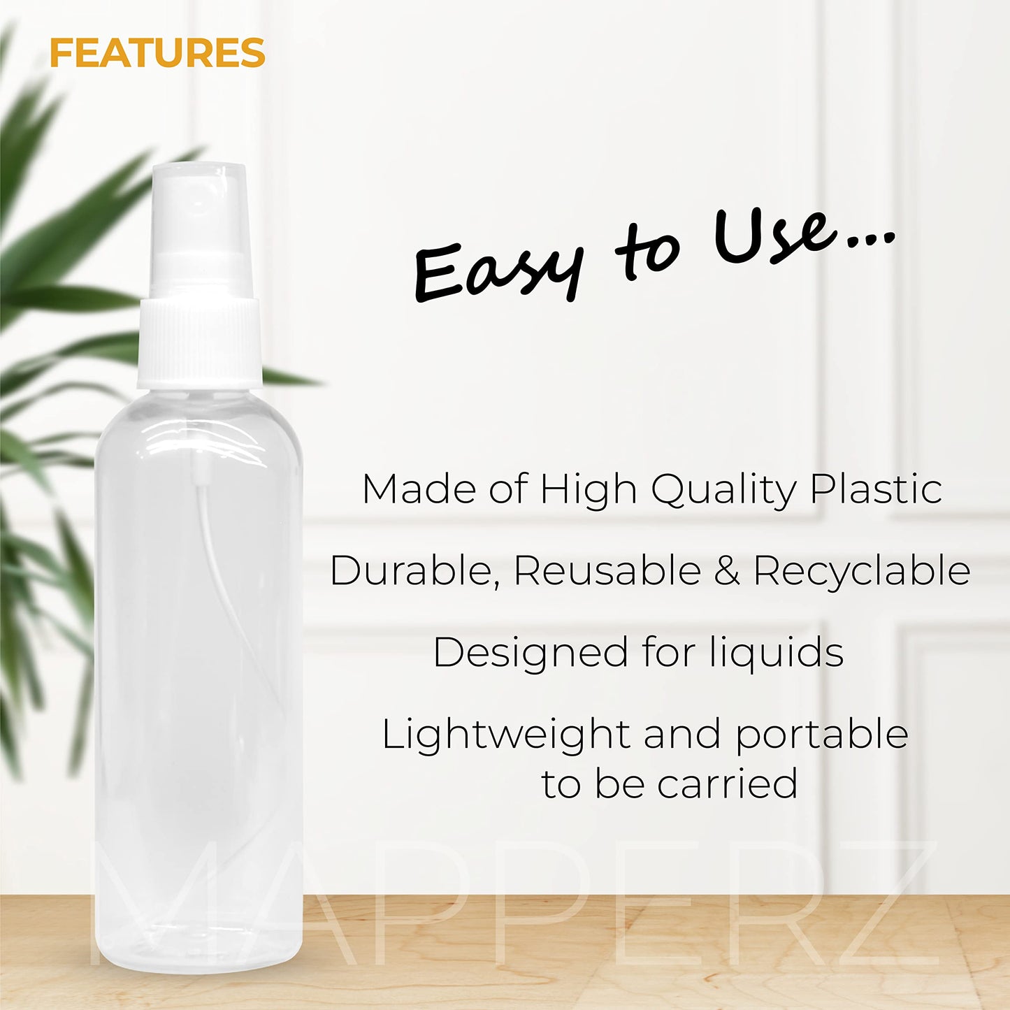 MAPPERZ 1 Cylindrical Shape Bottle Durable Refillable Containers With 1 Spray Atomizer, 1 Root Comb Applicator And Filp Top Cap, For Perfume, Liquids, Shampoo, Body Soap, Lotion, Cream