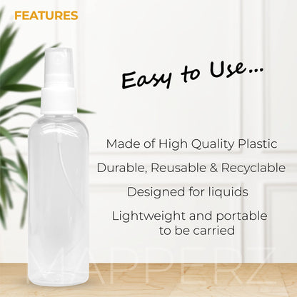 MAPPERZ 1 Cylindrical Shape Bottle Durable Refillable Containers With 1 Spray Atomizer, 1 Root Comb Applicator And Filp Top Cap, For Perfume, Liquids, Shampoo, Body Soap, Lotion, Cream