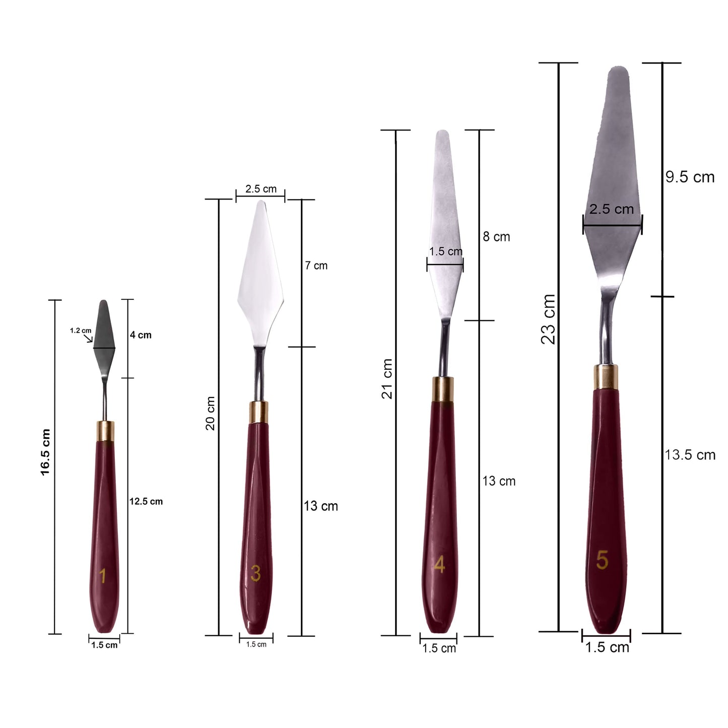 MAPPERZ Stainless Steel Palette Knife Set, Flexible Spatula Painting Knives for Color Mixing, Spreading, Applying Oil & Acrylic Paint on Canvases, Cake Icing, 3D Print Tool, (No. 1,3,4,5), Pack Of 4