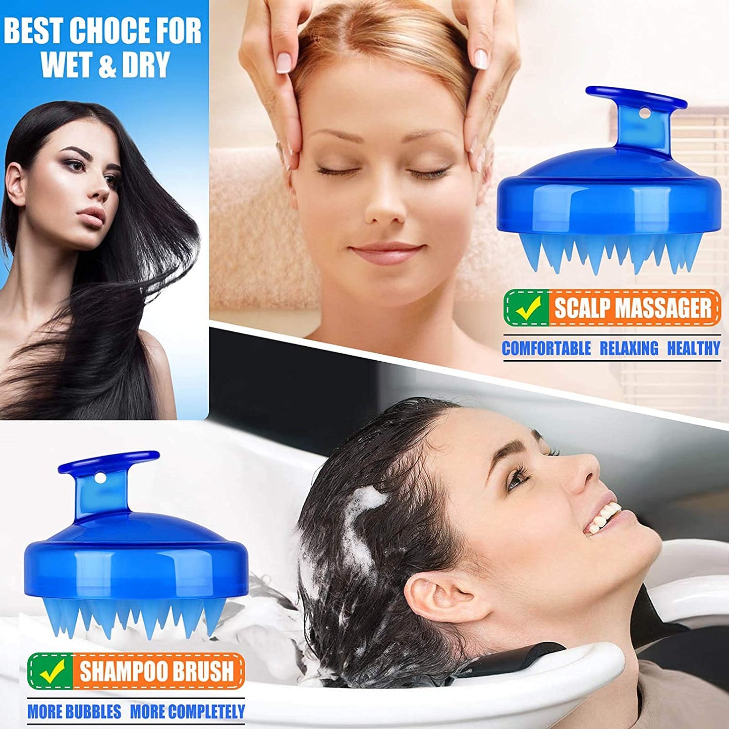 MAPPERZ Silicone Shampoo Scalp Shower Hairbrush/Hair Washing Exfoliating Massager Brush Comb for Men Women - Blue