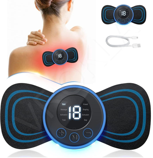 MAPPERZ Mini Body Massager Machine for Pain Relief Butterfly Massager for Back Pain, Wireless EMS Massager Vibration Stick, Rechargeable Neck Massager With 8 Modes & 19 Strength Levels (Black)