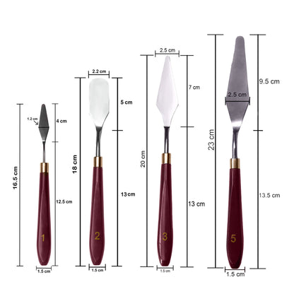 MAPPERZ Stainless Steel Palette Knife Set, Flexible Spatula Painting Knives for Color Mixing, Spreading, Applying Oil & Acrylic Paint on Canvases, Cake Icing, 3D Print Tool, (No. 1,2,3,5), Pack Of 4