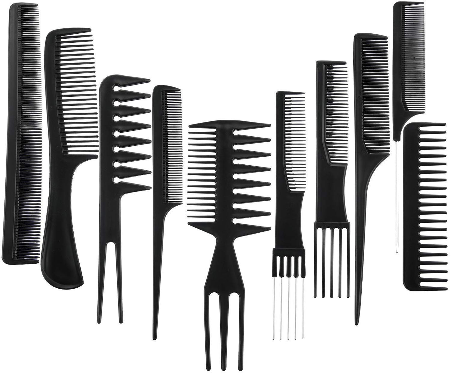 MAPPERZ Multipurpose Professional Hair Comb Set/ Kangi Set Hair brush for Hair Cutting and Styling - Pack of 10 (Black)