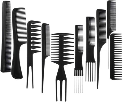 MAPPERZ Multipurpose Professional Hair Comb Set/ Kangi Set Hair brush for Hair Cutting and Styling - Pack of 10 (Black)