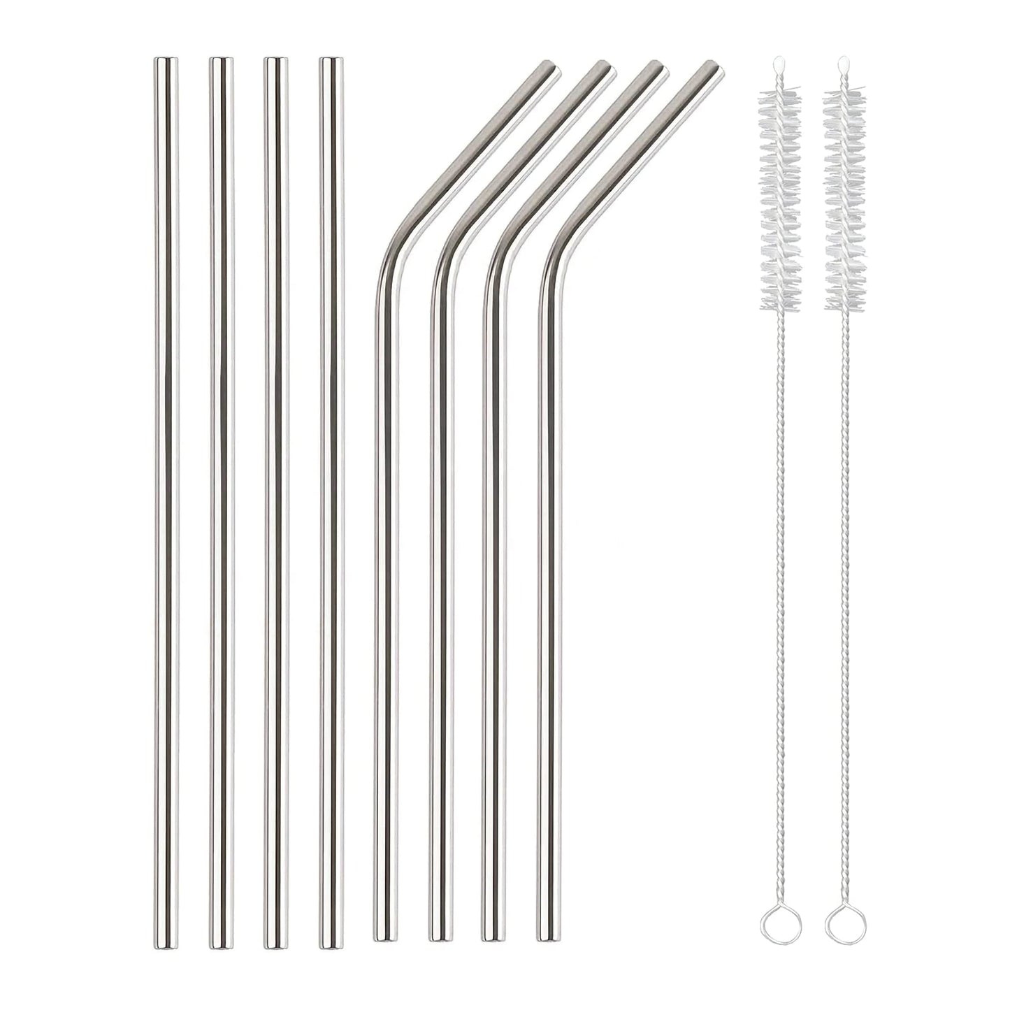 MAPPERZ Eco Friendly Food Grade Reusable Stainless Steel Metal Long Drinking Straws, Fits Simple Modern Tumbler, Dishwasher Safe, Straw Cleaner Brush(4 Straight Straw, 4 Bend Straw, 2 Cleaning Brush)