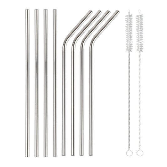 MAPPERZ Eco Friendly Food Grade Reusable Stainless Steel Metal Long Drinking Straws, Fits Simple Modern Tumbler, Dishwasher Safe, Straw Cleaner Brush(4 Straight Straw, 4 Bend Straw, 2 Cleaning Brush)