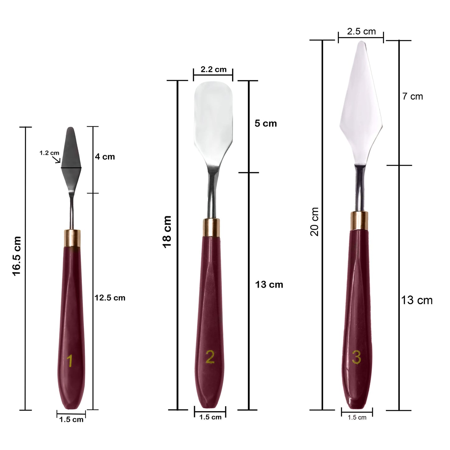 MAPPERZ Palette Knife Painting Stainless Steel Spatula Palette Knife Oil Paint Metal Knives Wood Handle Color Mixing Set for Oil, Canvas, Acrylic Painting-Lightwish, (No. 1, 2, 3), Pack Of 3