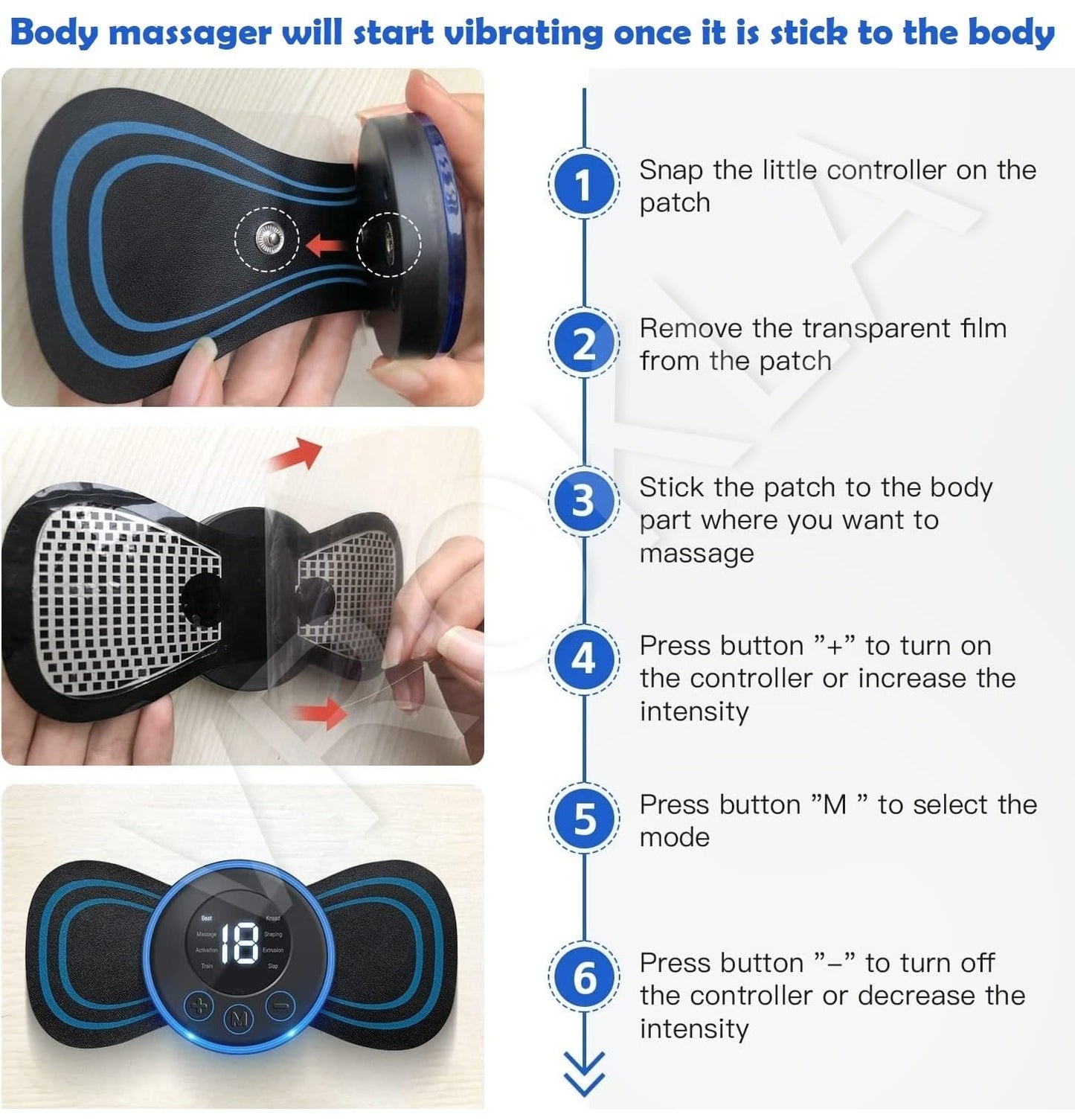 MAPPERZ Mini Body Massager Machine for Pain Relief Butterfly Massager for Back Pain, Wireless EMS Massager Vibration Stick, Rechargeable Neck Massager With 8 Modes & 19 Strength Levels (Black)