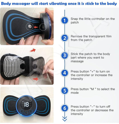 MAPPERZ Mini Body Massager Machine for Pain Relief Butterfly Massager for Back Pain, Wireless EMS Massager Vibration Stick, Rechargeable Neck Massager With 8 Modes & 19 Strength Levels (Black)