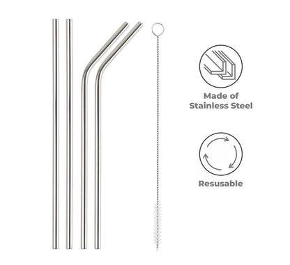 Mapperz Stainless Steel Straws for Drinking with Brushes / Reusable Stainless Steel Straw with Cleaning Brush- Long Metal Straws For Drinking, Set Of 5 (2- Bend Pipe , 2- Long Straw, 1-cleaning Brush), Silver