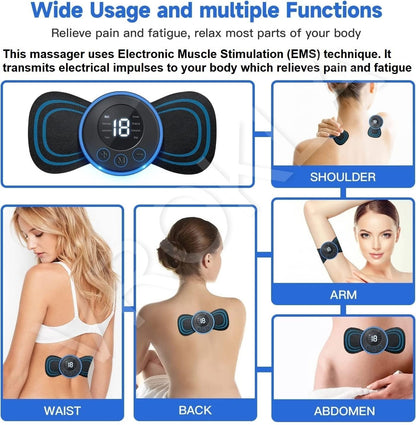 MAPPERZ Mini Body Massager Machine for Pain Relief Butterfly Massager for Back Pain, Wireless EMS Massager Vibration Stick, Rechargeable Neck Massager With 8 Modes & 19 Strength Levels (Black)