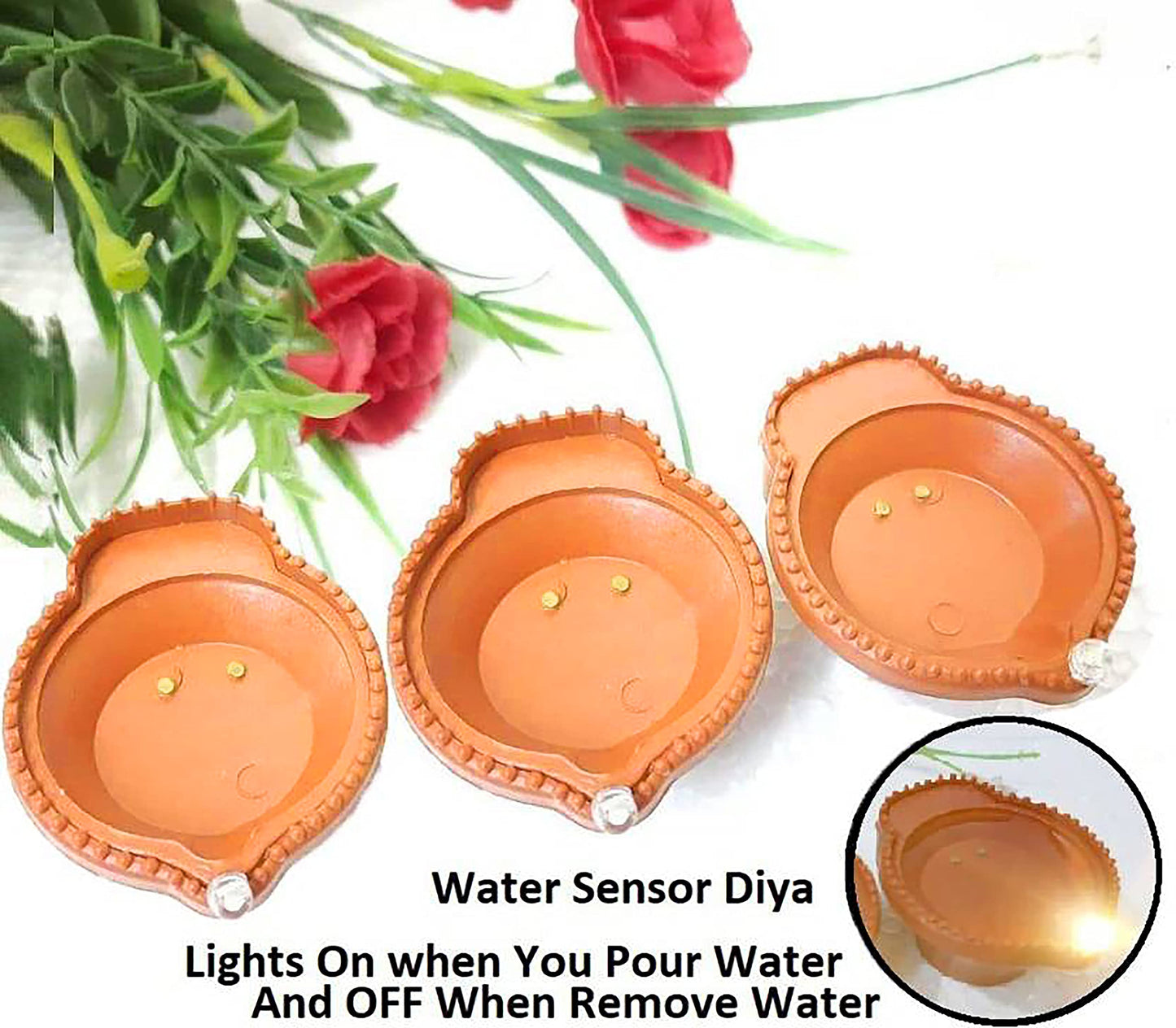 MAPPERZ Water Sensor Led Diyas Candle Warm Orange Ambient Lights, with Water Sensing Technology E-Diya, Battery Operated Led Candles for Home Decor, Festivals Decoration