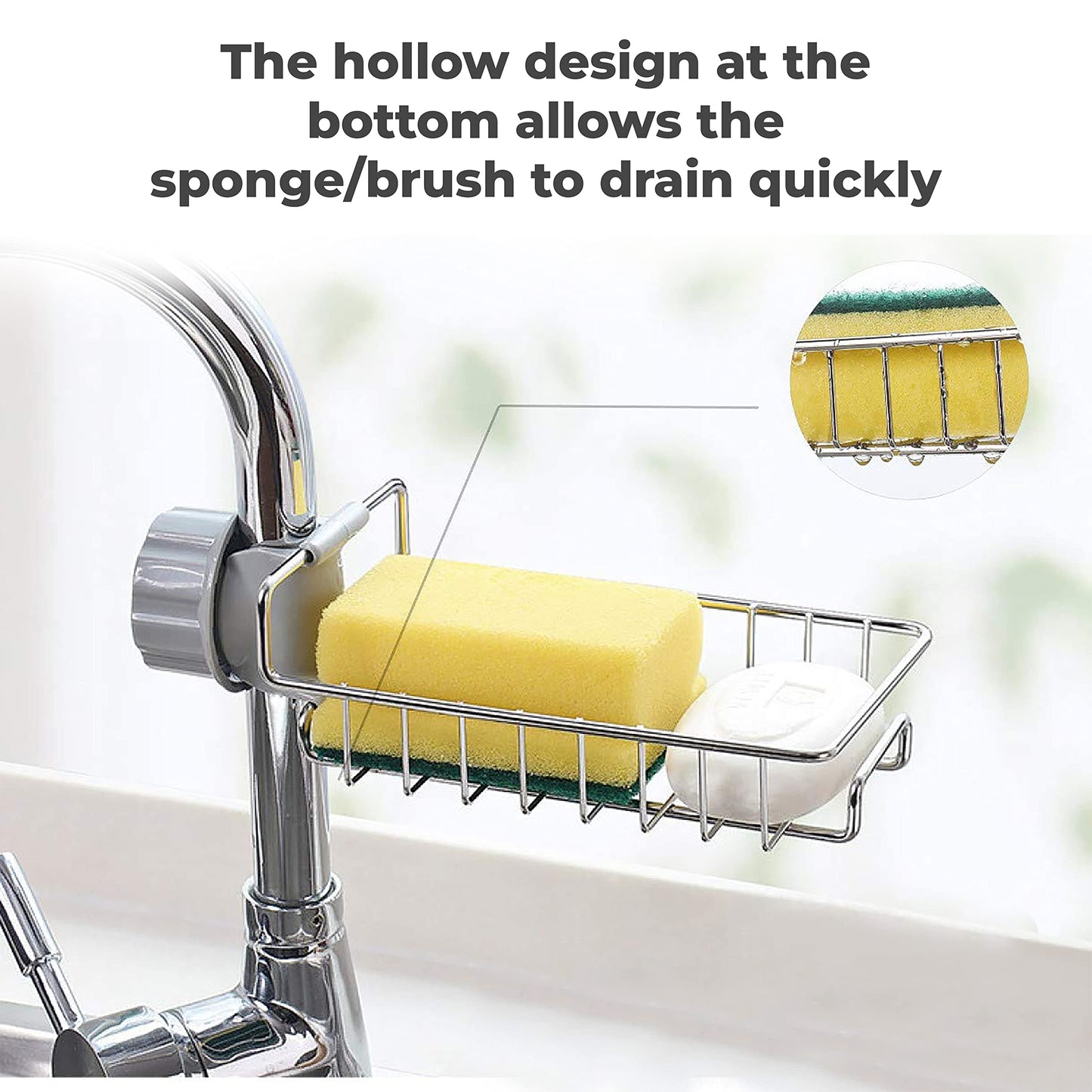 MAPPERZ kitchen sink organizer, Sink Caddy Organizer, Tap Organiser Clip Storage Rack Practical Home Kitchen Drain Rack with Towel Holder for Soap (Stainless Steel)