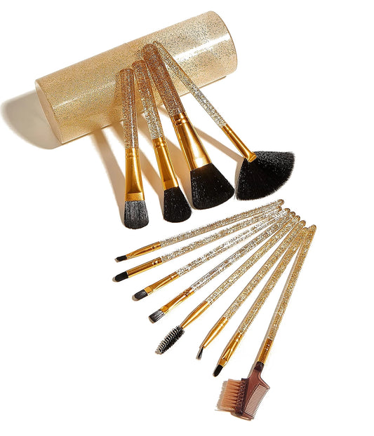 MAPPERZ 12 Pcs. Pro Makeup Shiny Brush Set For Blending Brush Face Powder Blush Concealers Eye Shadows Make Up Brushes with storage box - Shiny Rose Gold